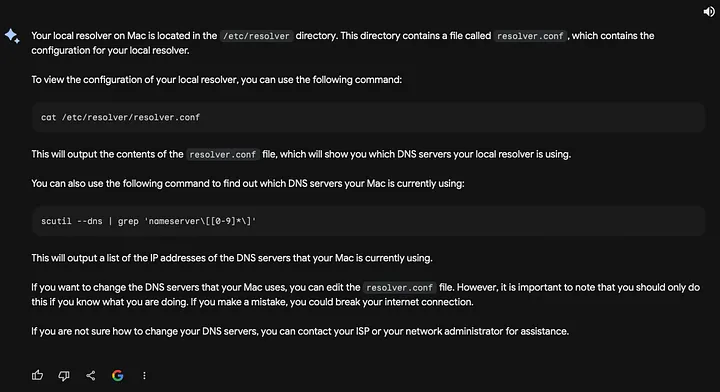 Bard's answer on where the local resolver is on macOS